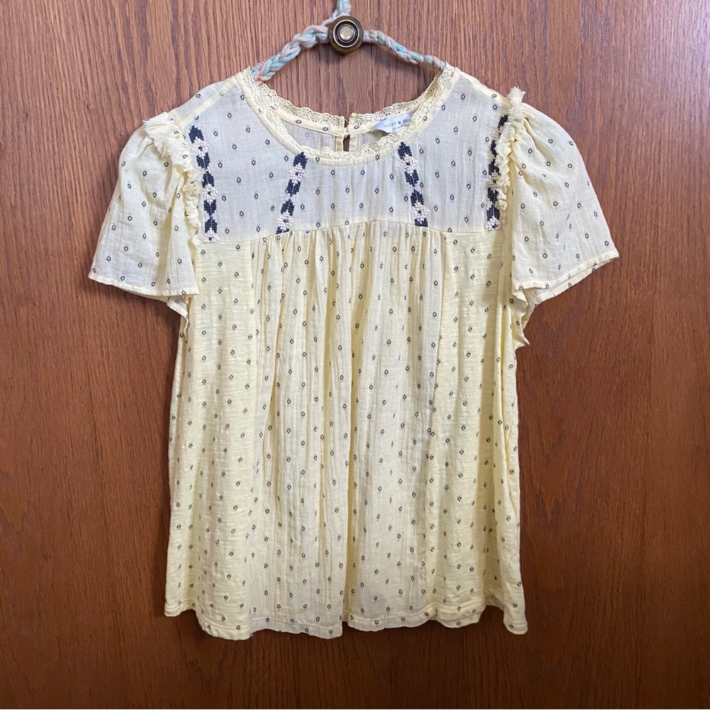 Lucky Brand Yellow Floral Embroidered Women's Top